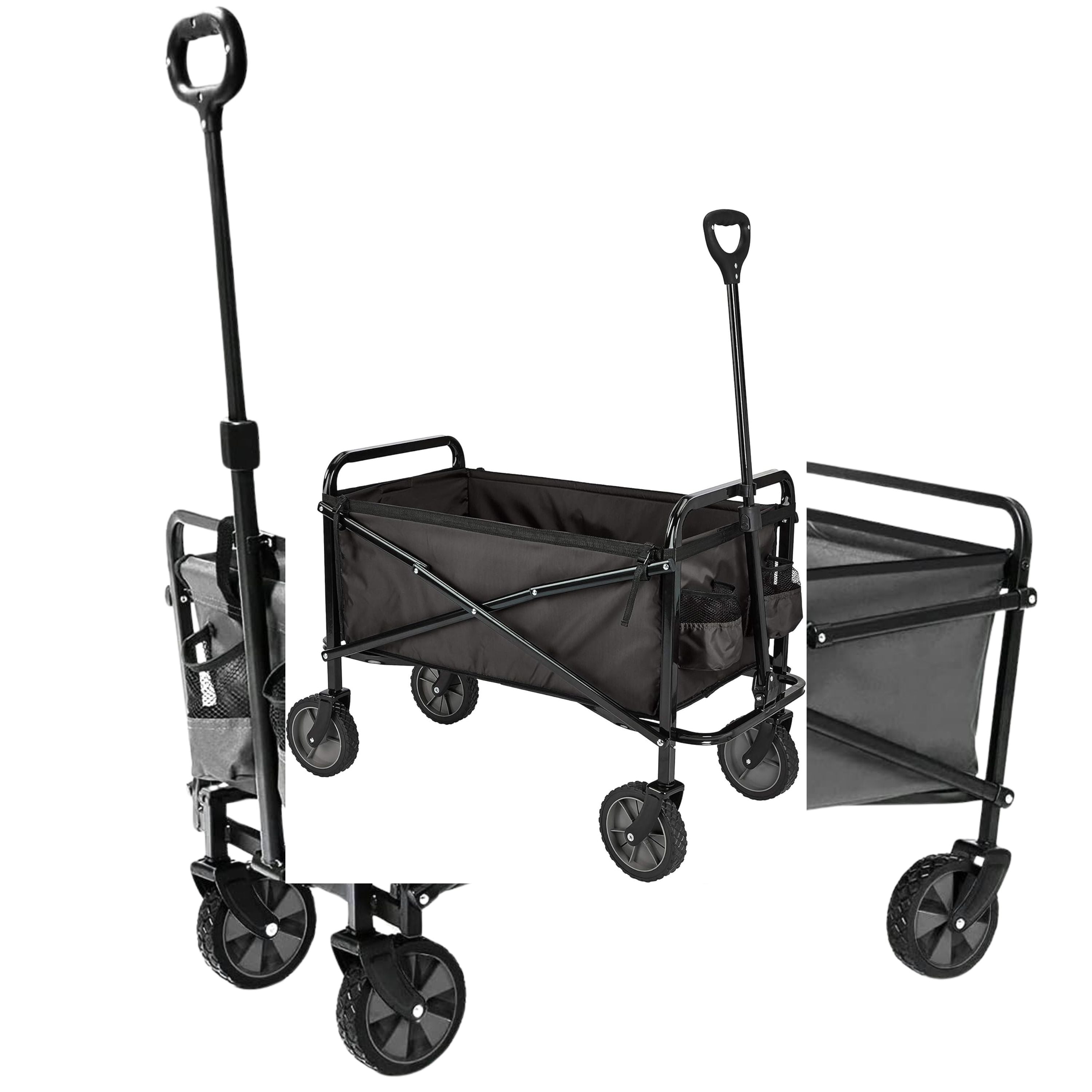 Large Shopping Trolley On Wheels Foldable with Cover Bag Wheels & Adjustable Handle, Heavy Duty Folding Wagon & Portable, Storage Trolley Cart Wagon for Sports, Shopping, Camping