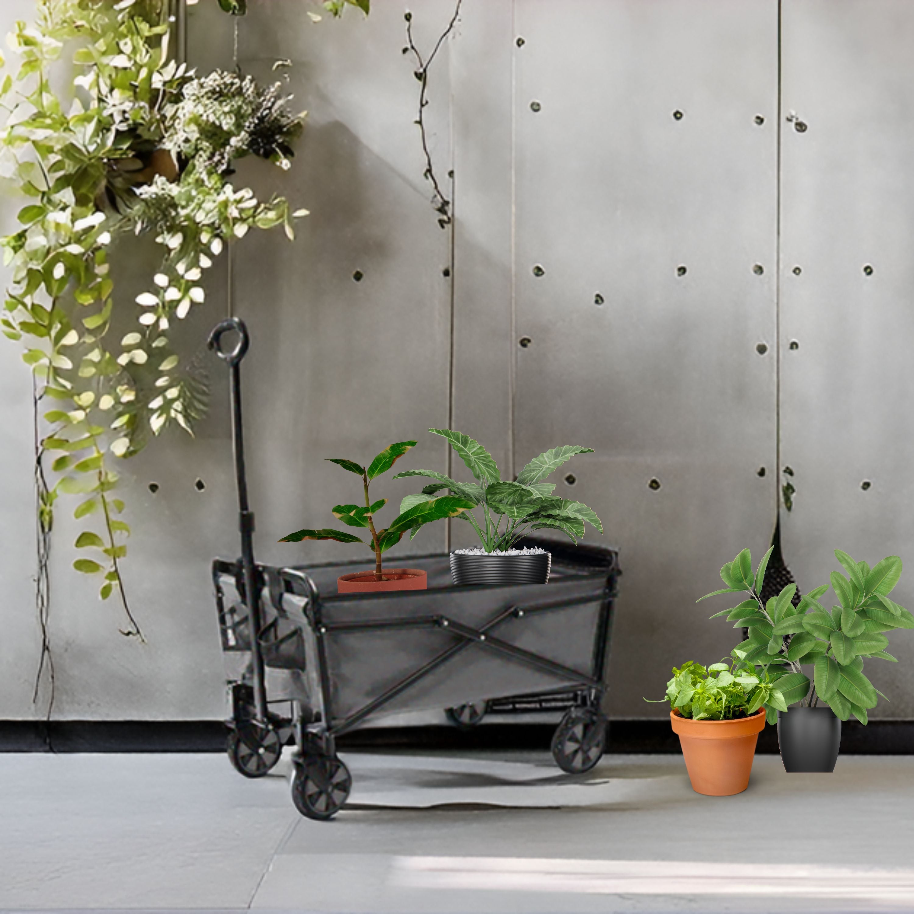 Large Shopping Trolley On Wheels Foldable with Cover Bag Wheels & Adjustable Handle, Heavy Duty Folding Wagon & Portable, Storage Trolley Cart Wagon for Sports, Shopping, Camping