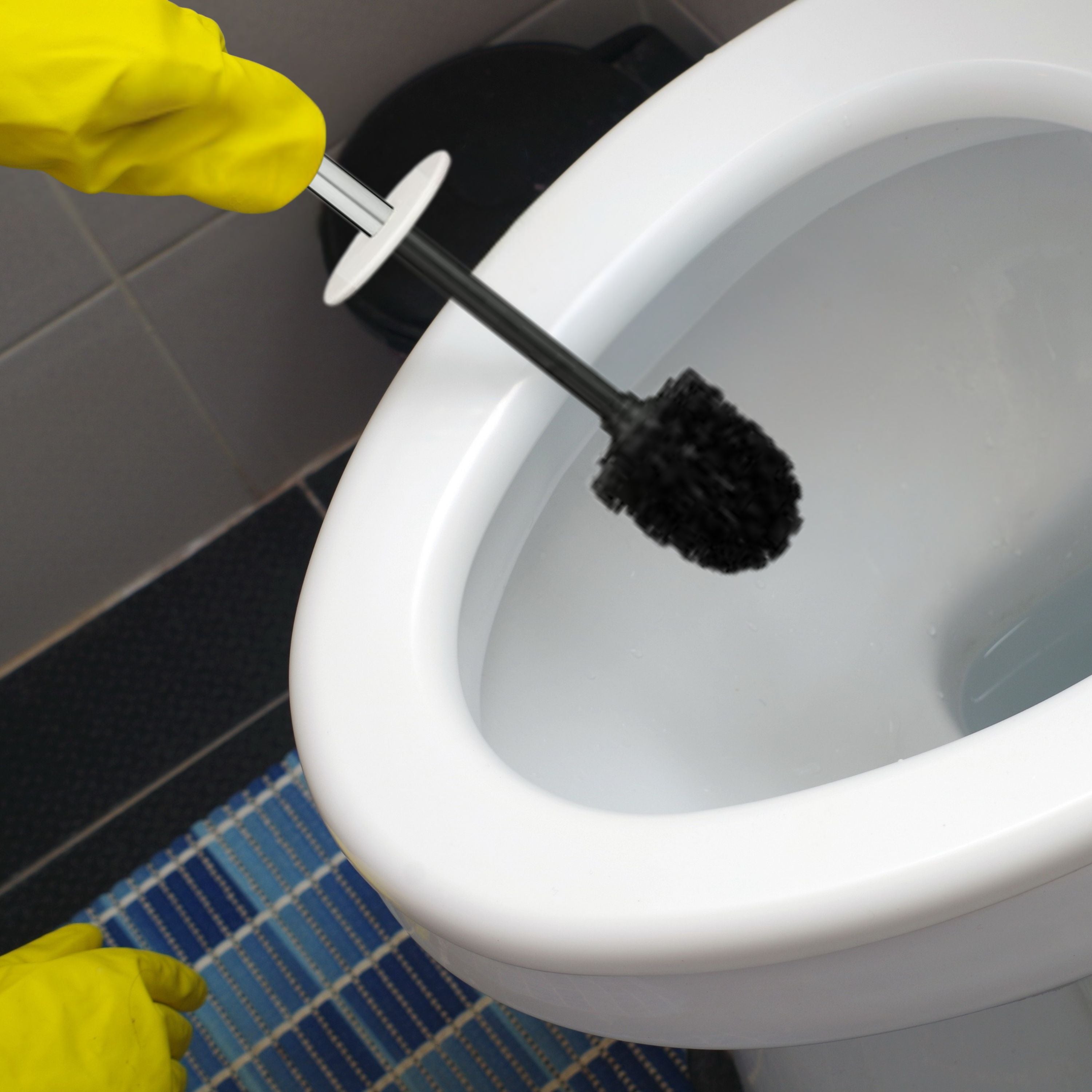 Stainless Steel Toilet Brush with Holder, Round Stainless Steel Bathroom Deep Cleaning Scrub Toilet Brush & Holder Set, Attached Lid Toilet Cleaner Brush