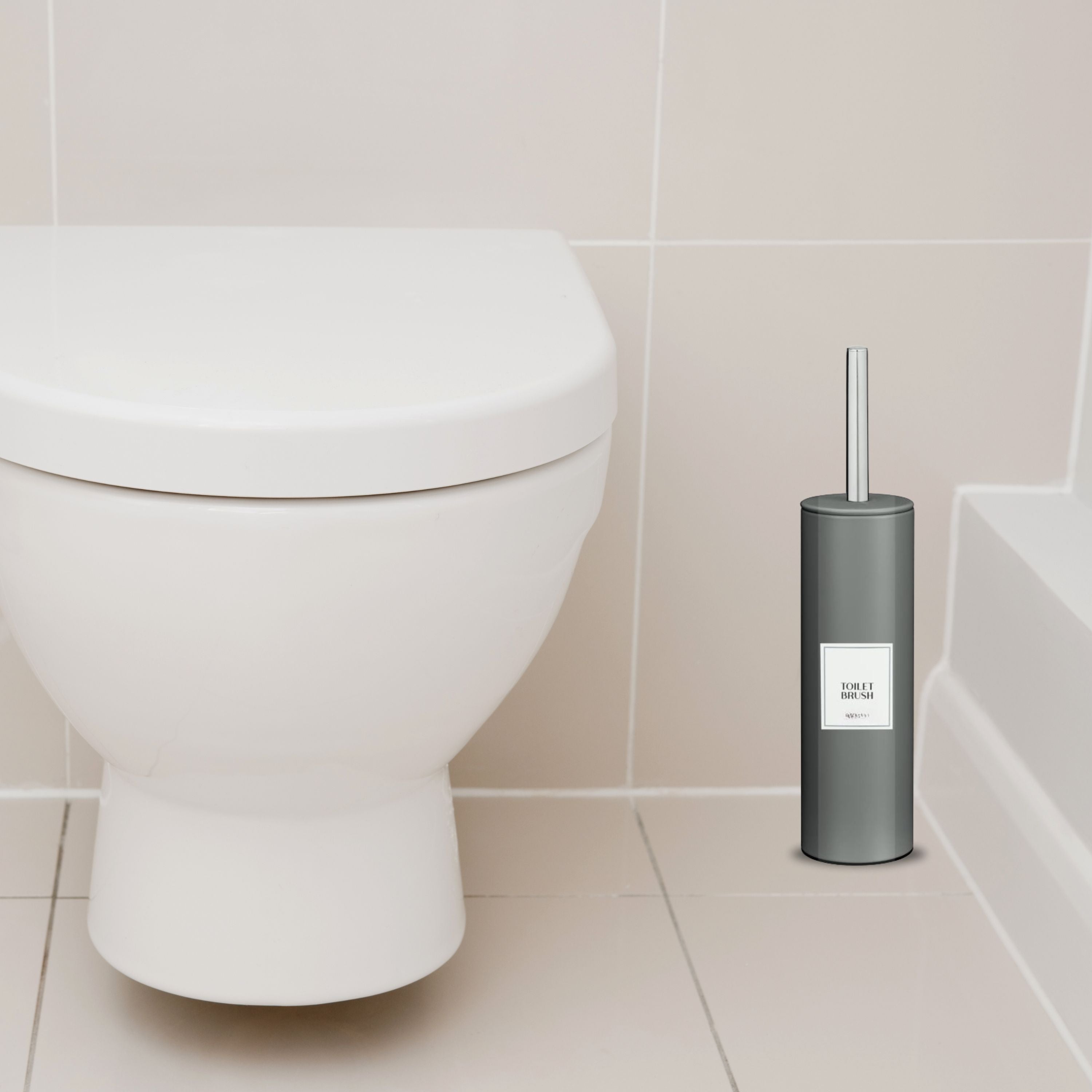 Stainless Steel Toilet Brush with Holder, Round Stainless Steel Bathroom Deep Cleaning Scrub Toilet Brush & Holder Set, Attached Lid Toilet Cleaner Brush
