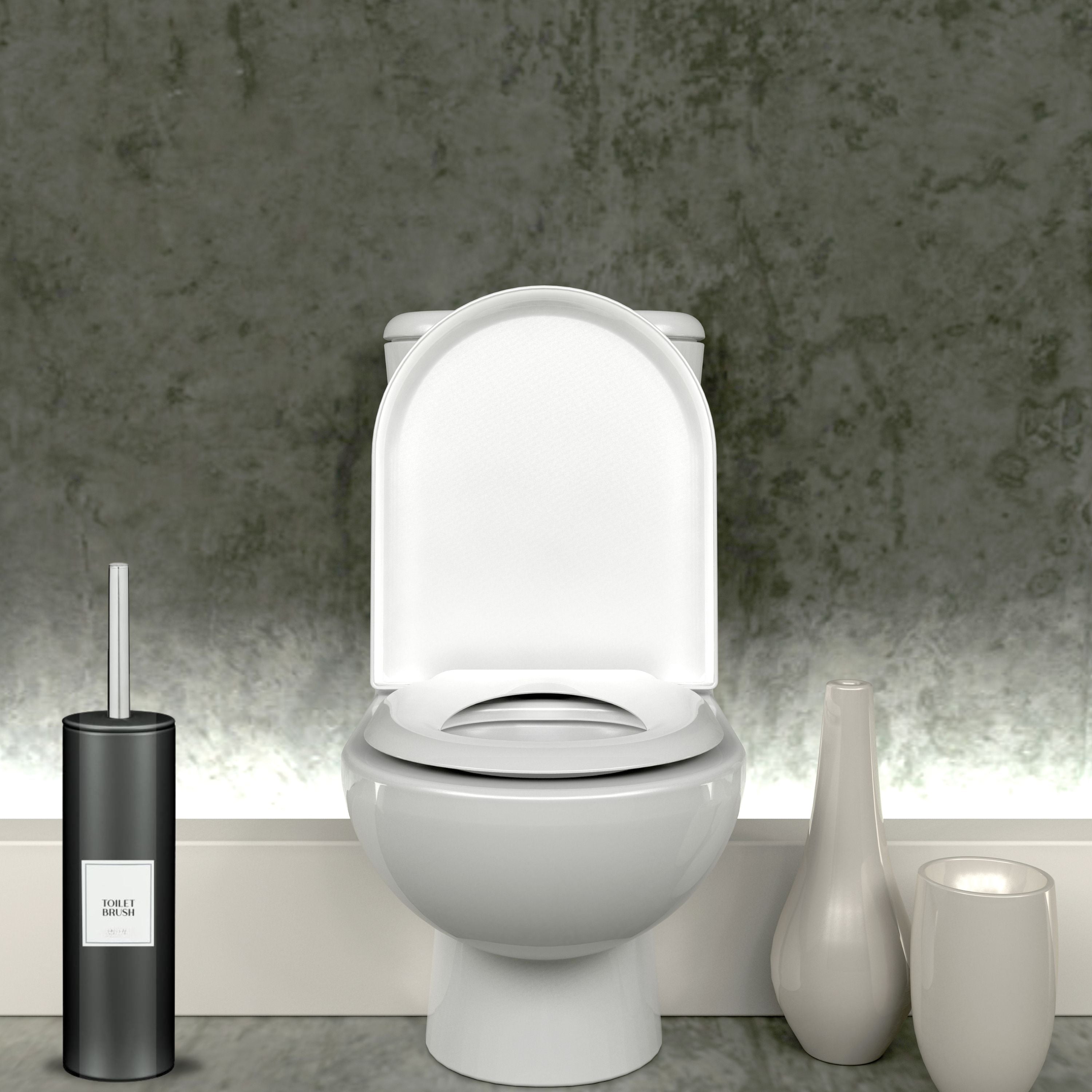 Stainless Steel Toilet Brush with Holder, Round Stainless Steel Bathroom Deep Cleaning Scrub Toilet Brush & Holder Set, Attached Lid Toilet Cleaner Brush